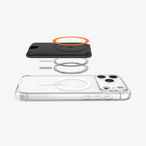 Exploded view of the Spigen Valentinus MagFit+ double-sided magnetic wallet structure