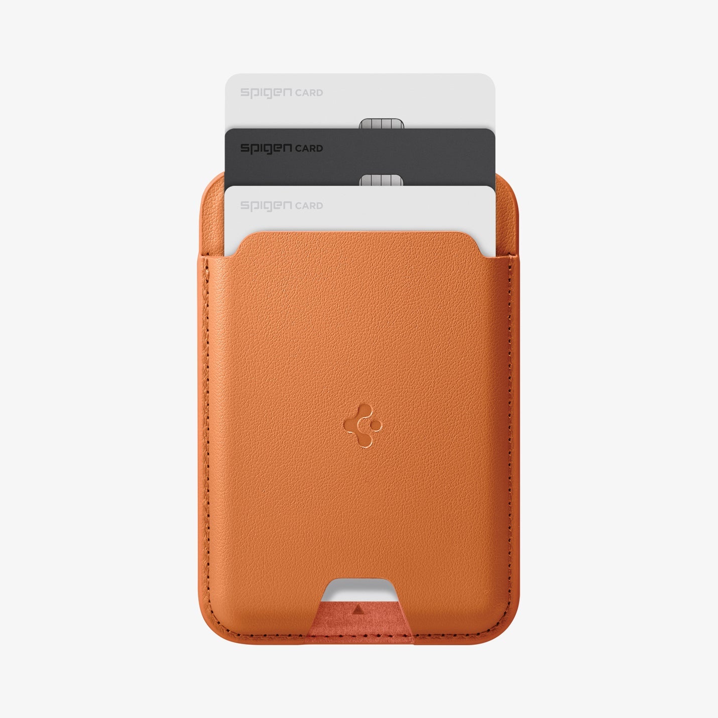 Spigen Valentinus MagFit Metallic Orange wallet holding three cards