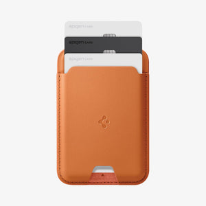 Spigen Valentinus MagFit Metallic Orange wallet holding three cards