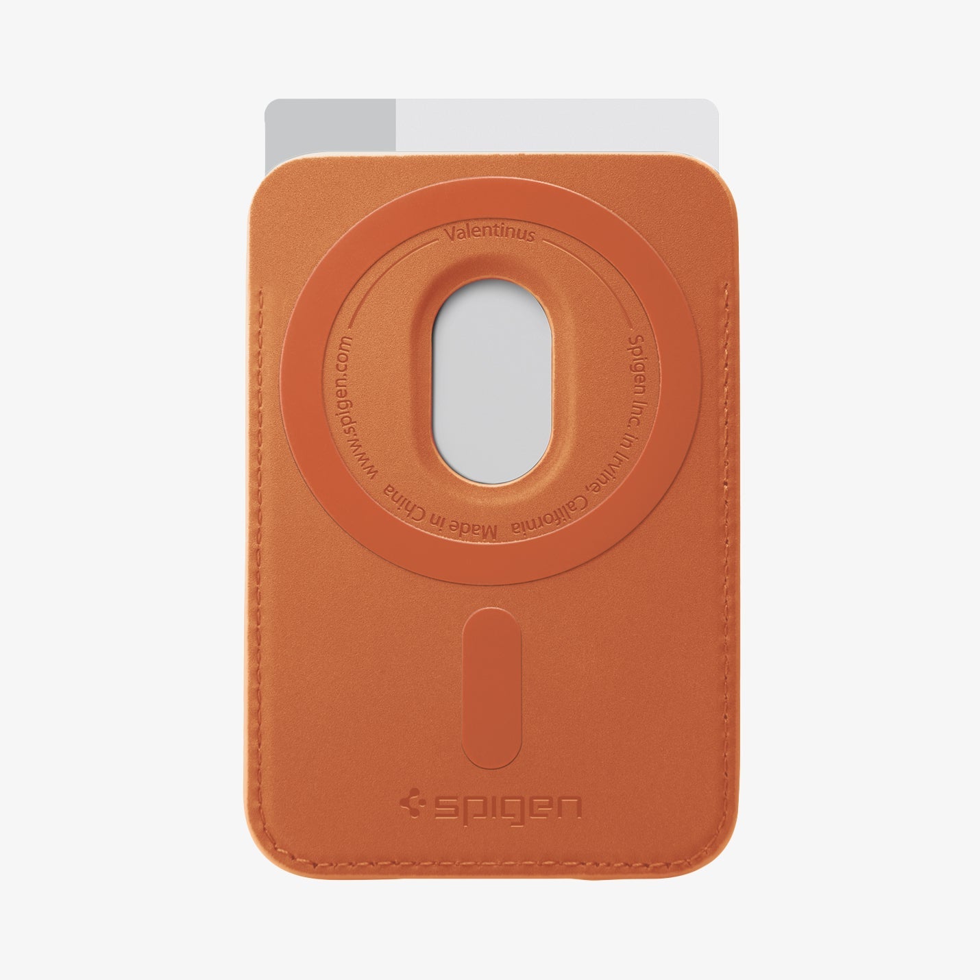 Rear magnetic ring of the Spigen Valentinus MagFit Metallic Orange wallet
