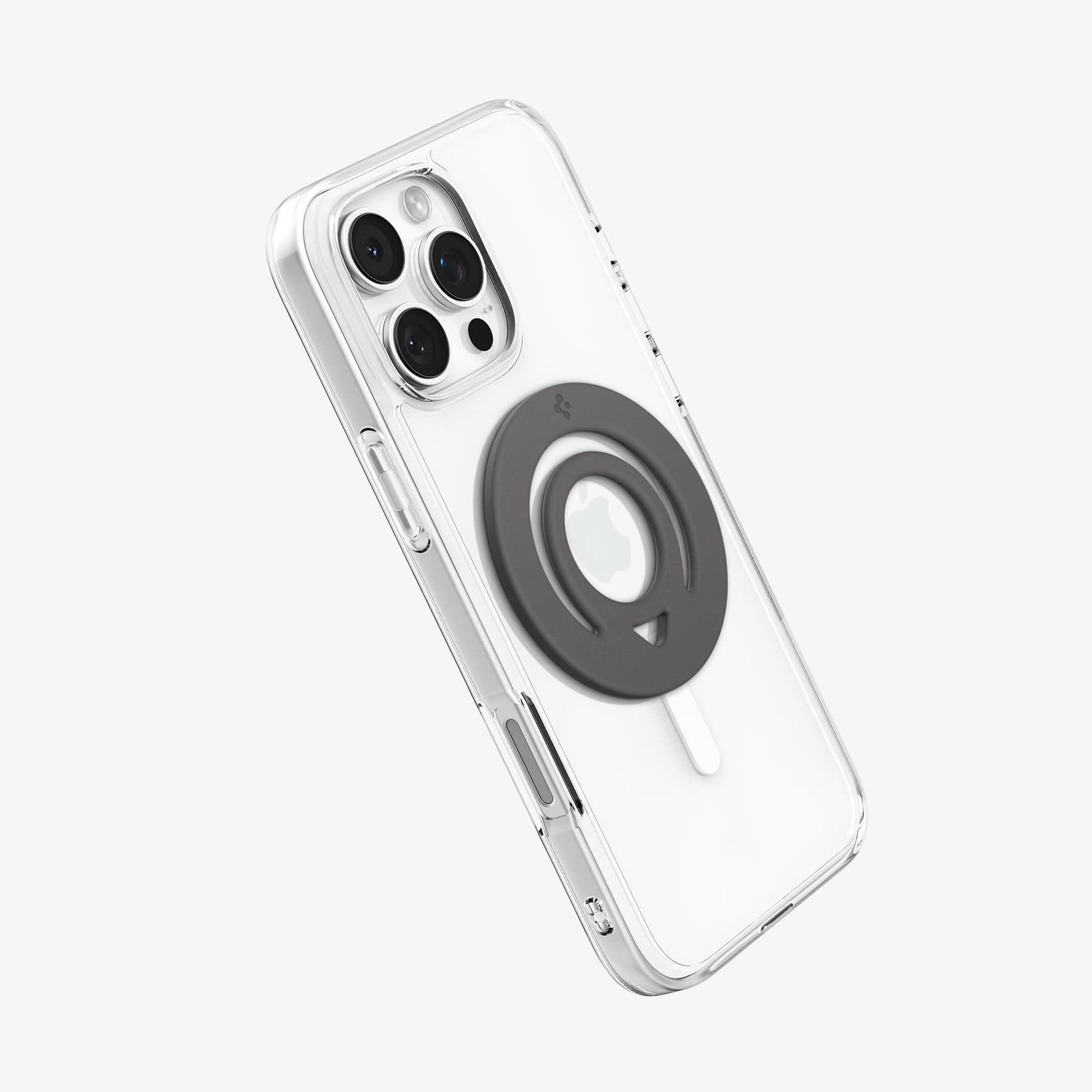 Spigen O-Mag Slim Dual Pop Marble Gray magnetic phone grip rear angled view