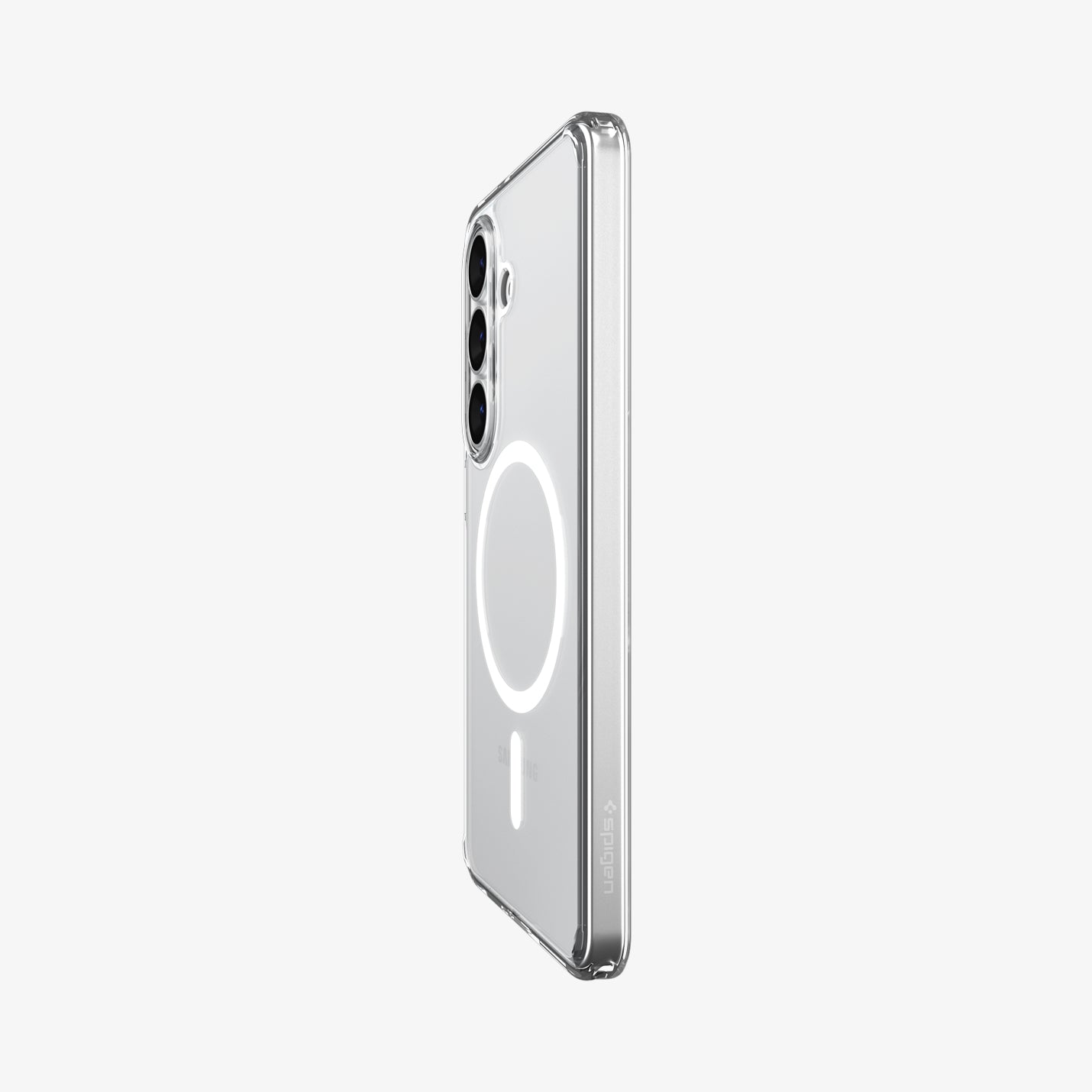Spigen Galaxy S26 Case Ultra Hybrid (Mag Fit) Crystal Clear showing the back and partial side