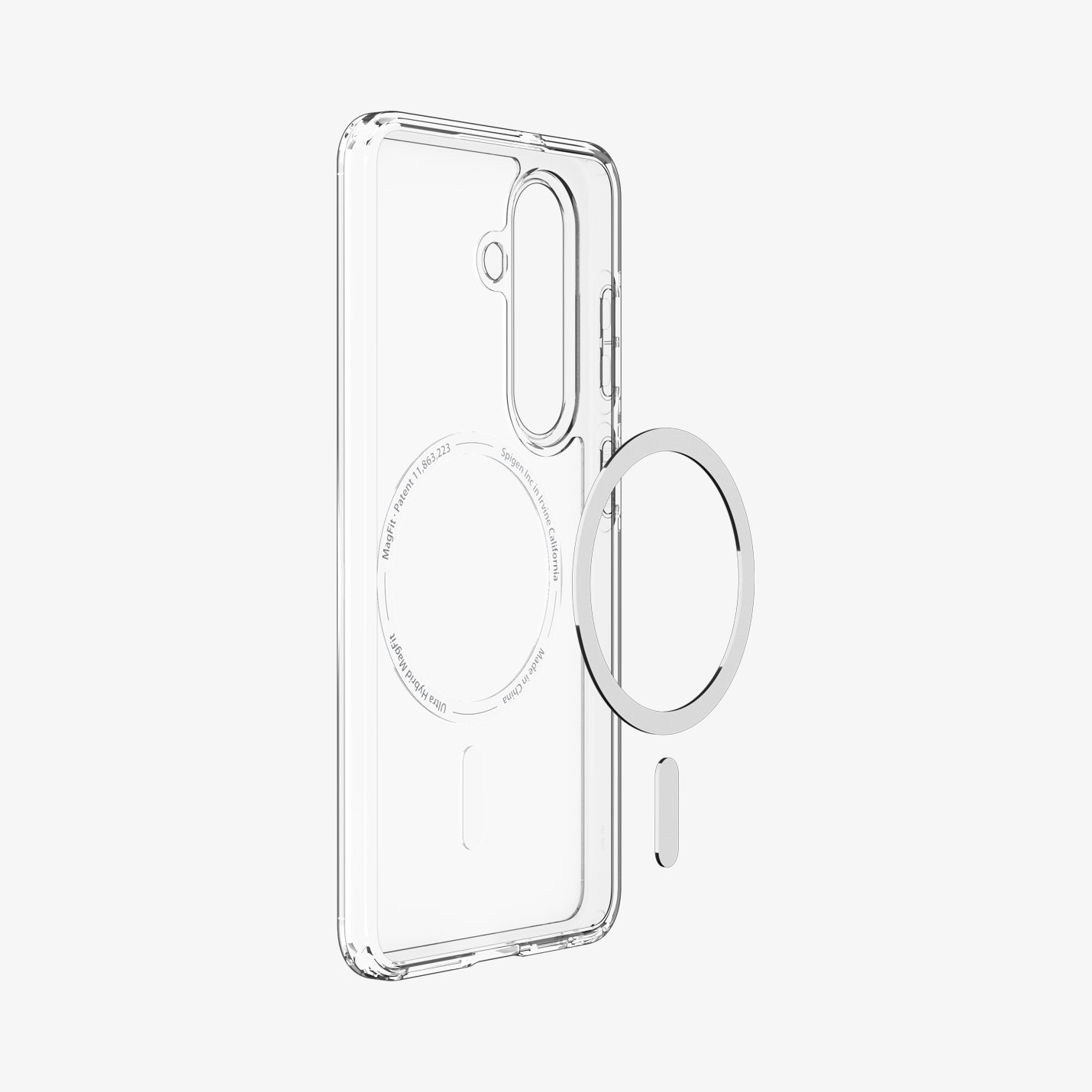Spigen Galaxy S26 Case Ultra Hybrid (Mag Fit) Crystal Clear showing the back and partial side with mag fit technology