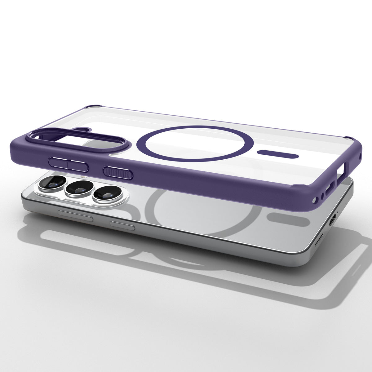 Spigen Galaxy S26 Case Ultra Hybrid (Mag Fit) Deep Purple showing top view of phone and case showcase on top side by side