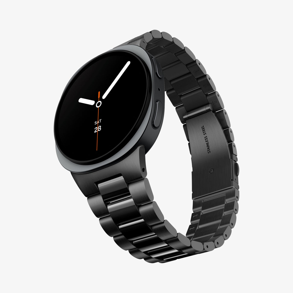 Black Spigen Modern Fit 316L Galaxy Watch band product and feature view 4