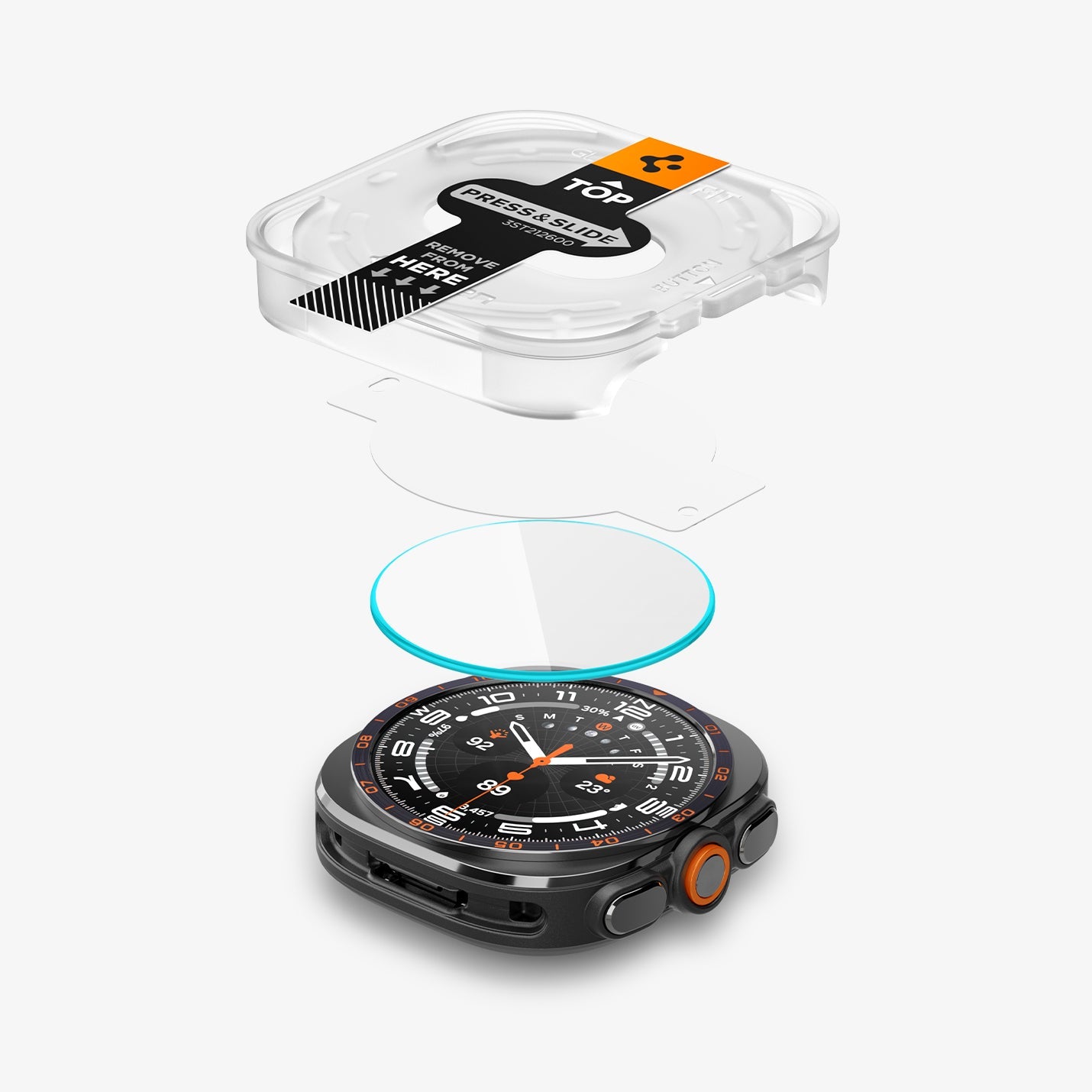 Spigen Galaxy Watch Ultra 2 47mm Screen Protector - GLAS.tR EZ Fit 2 Pack - Clear - white background detail image 3