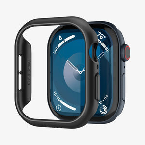 ACS08601 - Apple Watch Series 11 / 10 (46mm) Case Thin Fit in Black showing the front detached aligned in front of the apple watch face