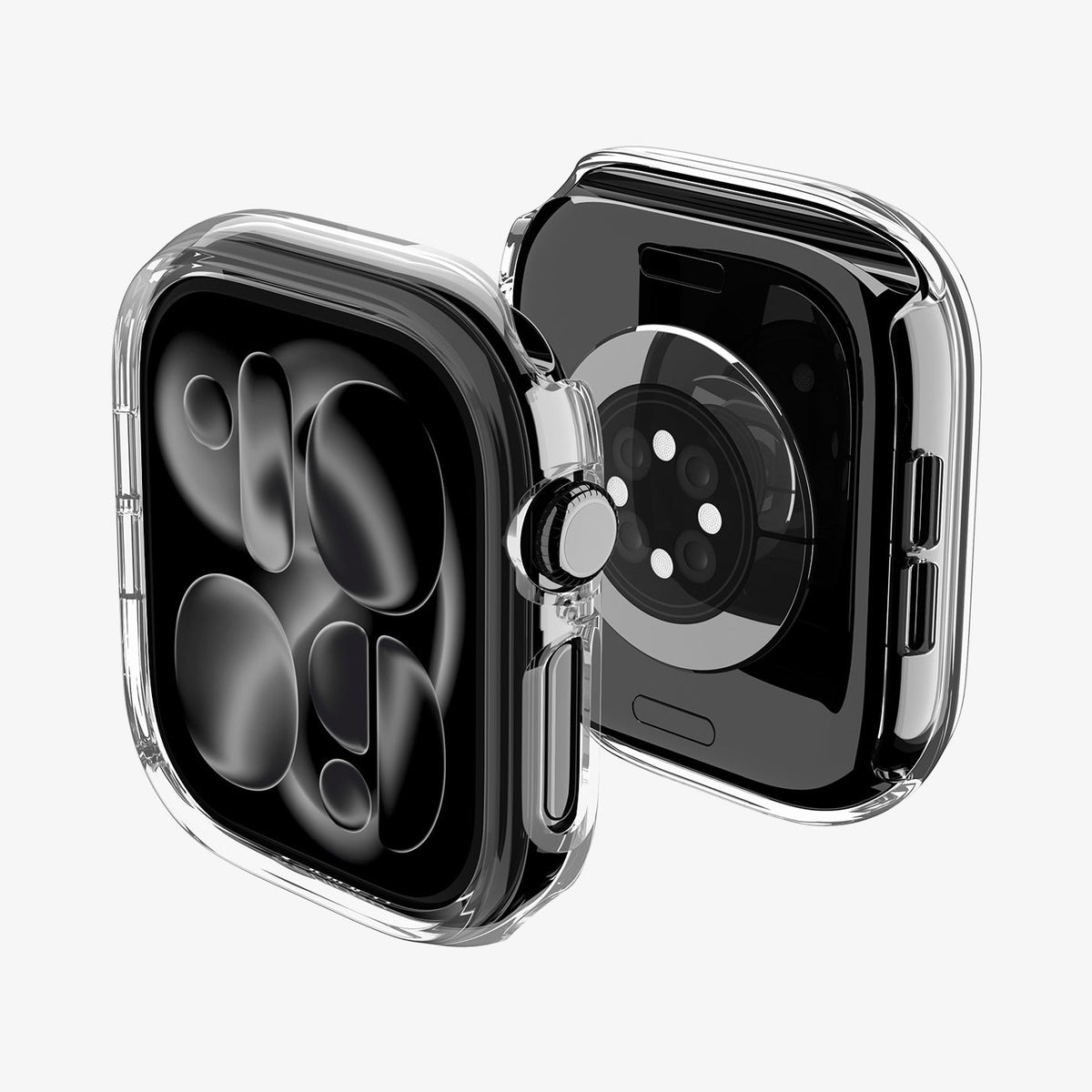 Spigen Apple Watch Series 12 42mm Thin Fit Crystal Clear – front and rear angles with open sensor area