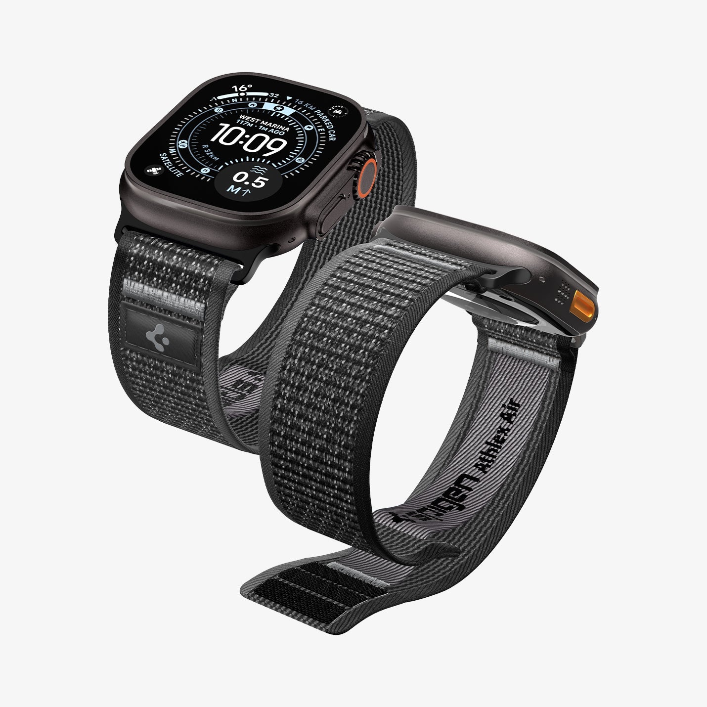 Active Black Gray Spigen Athlex Air 2 Apple Watch band product and feature view 1