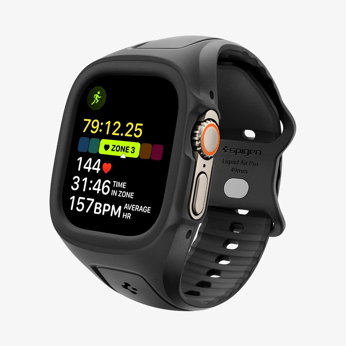 ACS05463 - Apple Watch Ultra Series (49mm) Case Liquid Air Pro in black showing the front, side and inner bottom