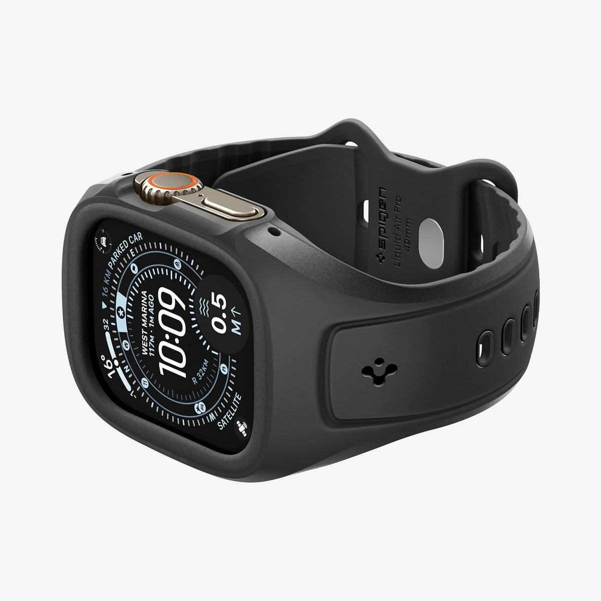 ACS05463 - Apple Watch Ultra Series (49mm) Case Liquid Air Pro in black showing the front, side and partial inner and bottom