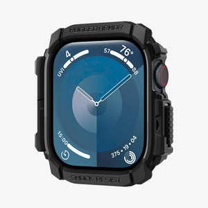 ACS08585 - Apple Watch Series 11 / 10 (42mm) Case Rugged Armor in Matte Black showing the front, partial side
