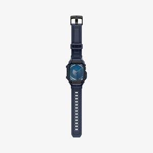 ACS08592 - Apple Watch Series 11 / 10 (42mm) Case Rugged Armor Pro in Navy Blue showing the 
front, strap band laid flatly