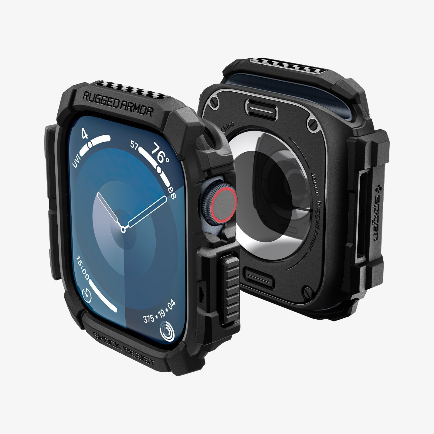 ACS08597 - Apple Watch Series 11 / 10 (46mm) Case Rugged Armor in Matte Black showing the front, back, partial sides and top