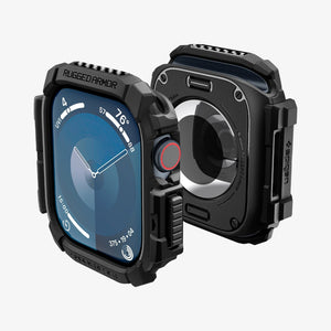 ACS08597 - Apple Watch Series 11 / 10 (46mm) Case Rugged Armor in Matte Black showing the front, back, partial sides and top