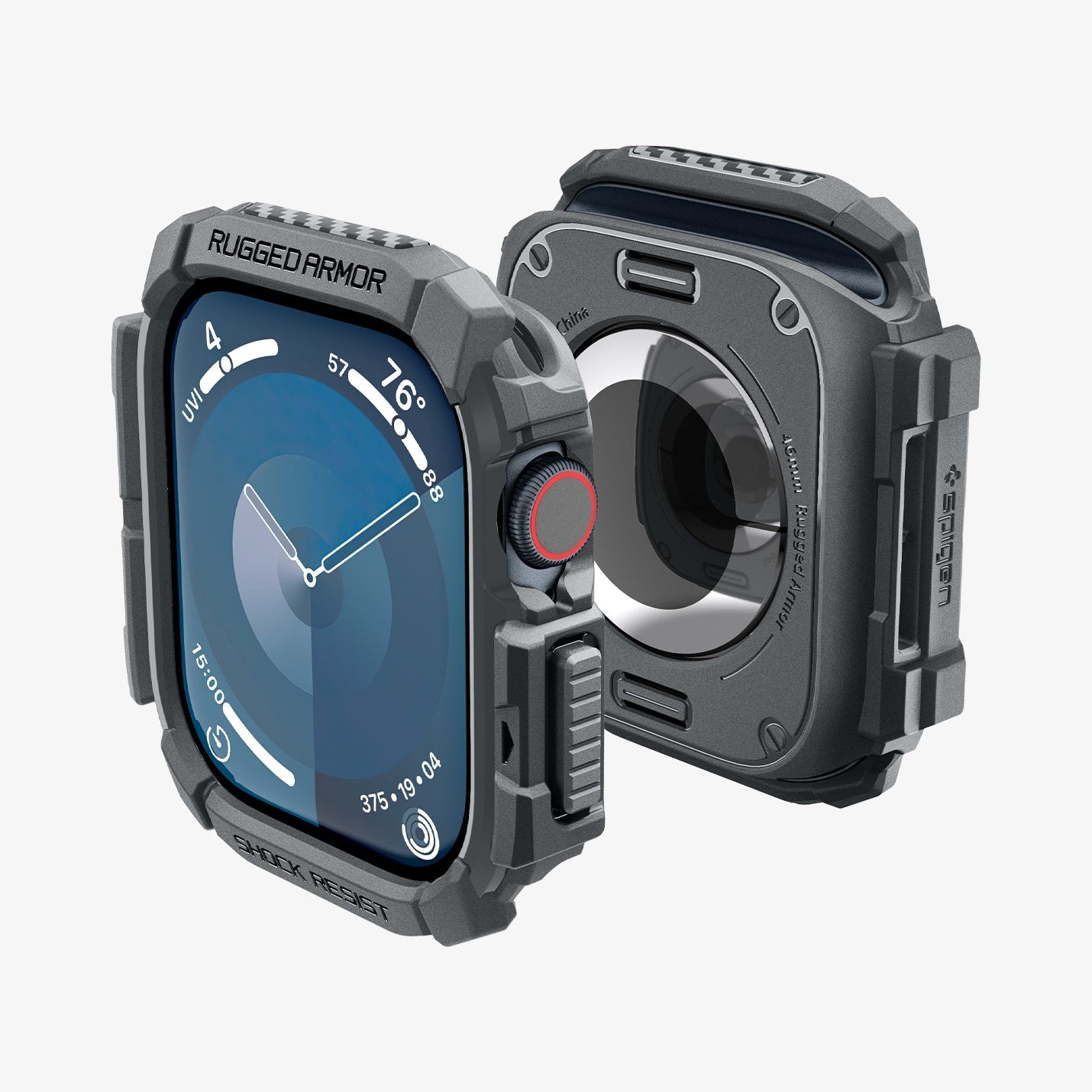 ACS08598 - Apple Watch Series 11 / 10 (46mm) Case Rugged Armor in Dark Gray showing the front, back, partial sides and top