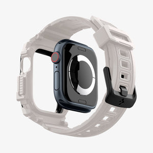ACS08607 - Apple Watch Series 11 / 10 (46mm) Case Rugged Armor Pro in Dune Beige showing the back, detached from the case, hovering under the band, showing inner side and back