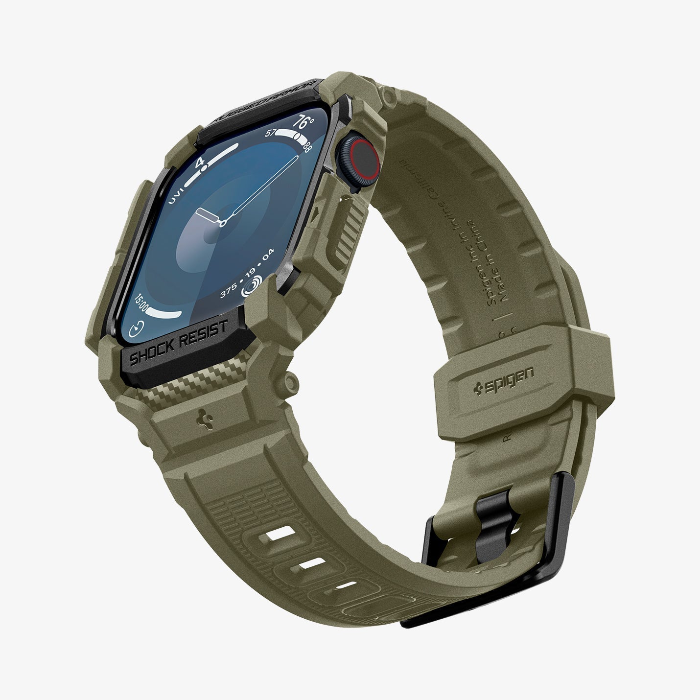 ACS08608 - Apple Watch Series 11 / 10 (46mm) Case Rugged Armor Pro in Vintage Khaki showing the front, partial side, inner and bottom
