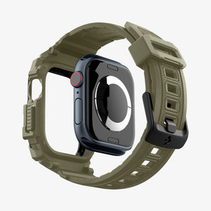 ACS08608 - Apple Watch Series 11 / 10 (46mm) Case Rugged Armor Pro in Vintage Khaki showing the back, detached from the case, hovering under the band, showing inner side and back