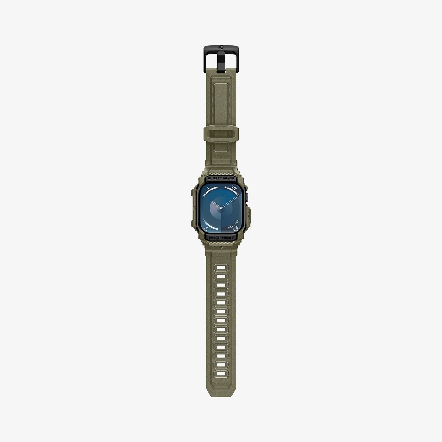 ACS08608 - Apple Watch Series 11 / 10 (46mm) Case Rugged Armor Pro in Vintage Khaki showing the front, strap band laid flatly