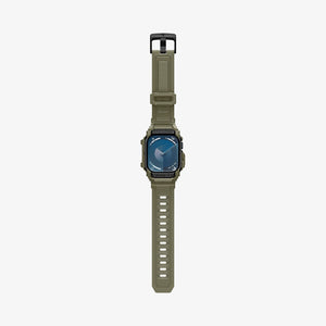 ACS08608 - Apple Watch Series 11 / 10 (46mm) Case Rugged Armor Pro in Vintage Khaki showing the front, strap band laid flatly