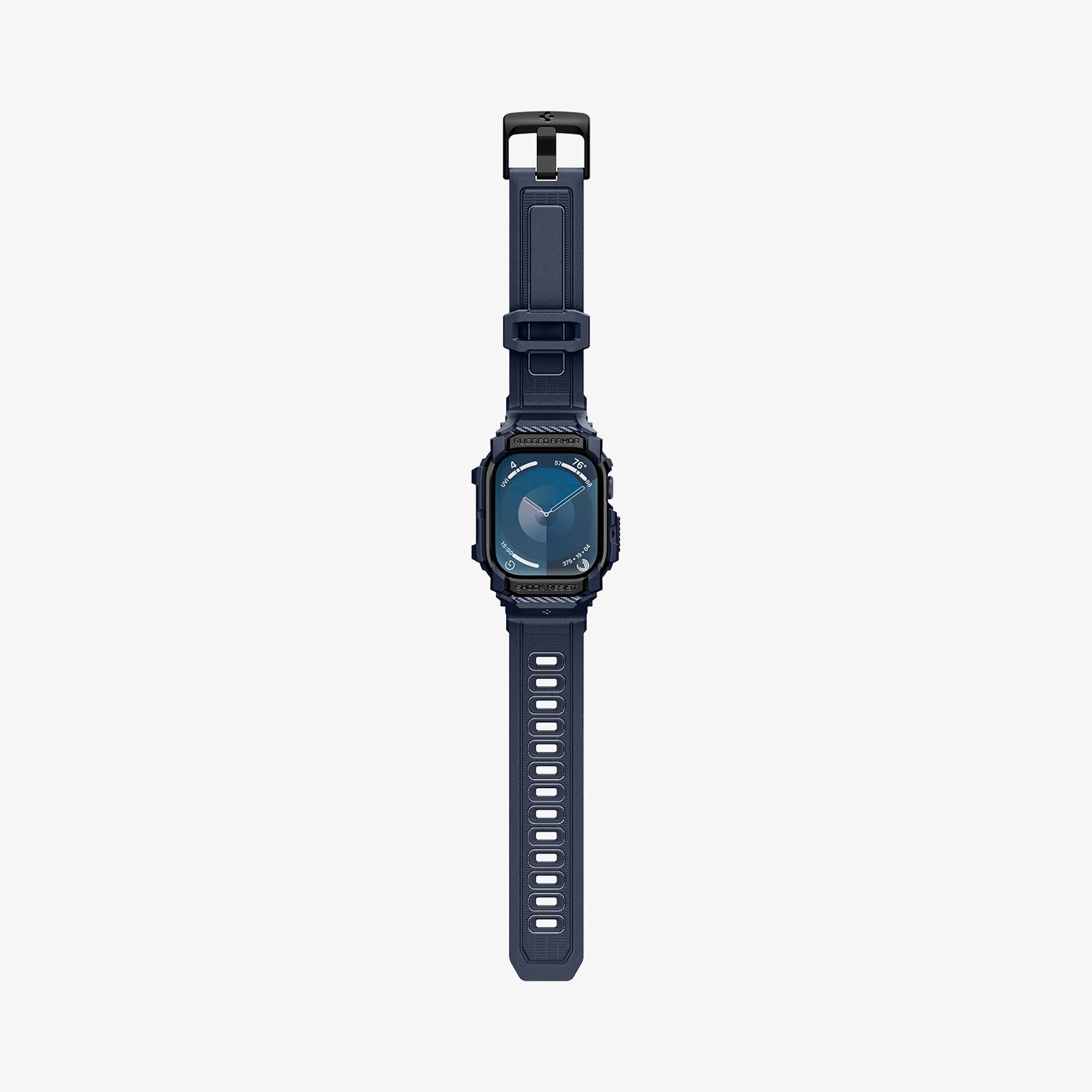 ACS08606 - Apple Watch Series 11 / 10 (46mm) Case Rugged Armor Pro in Navy Blue showing the front, strap band laid flatly