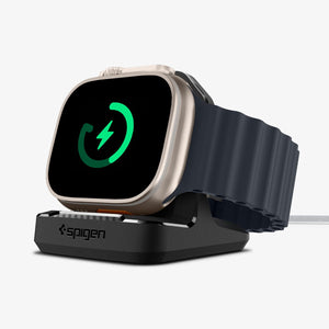 Apple Watch displayed on the Black Rugged Armor charging stand