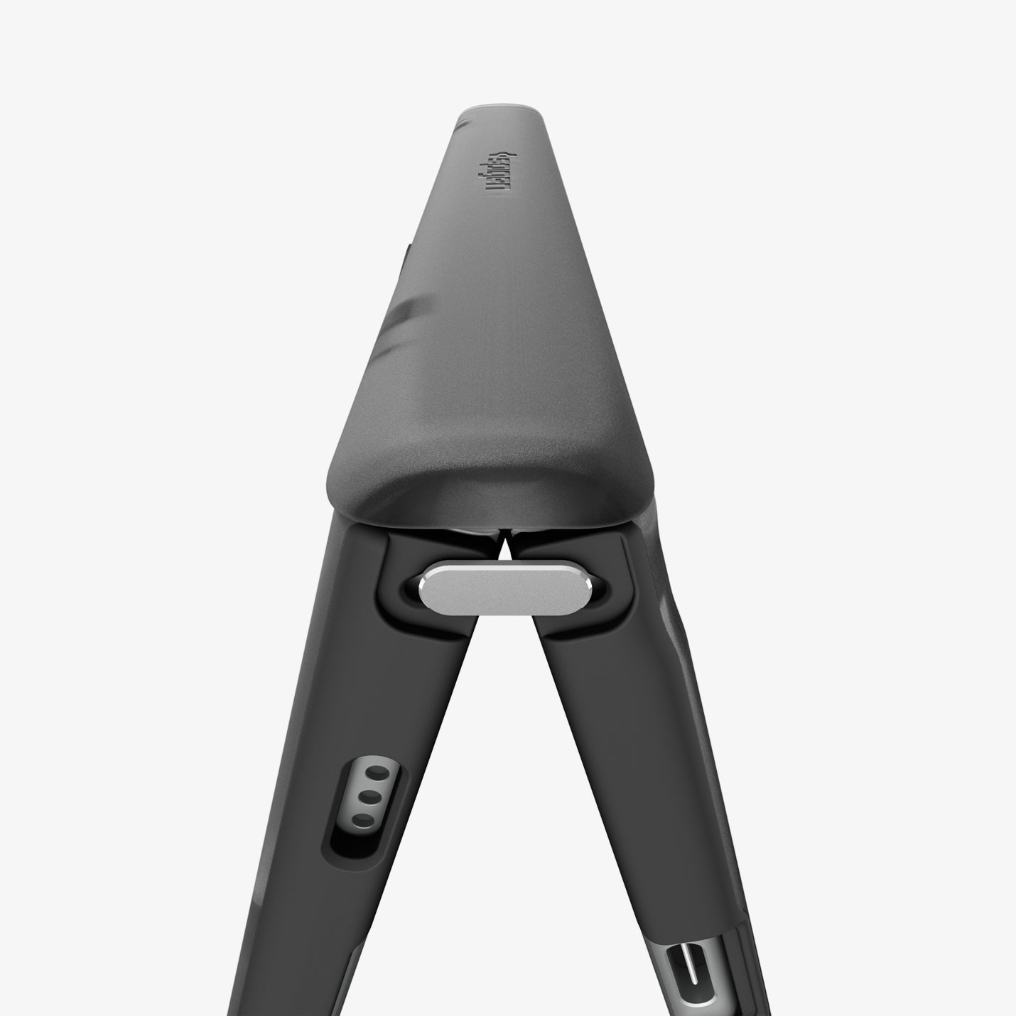 iPhone Duo Ultra Hybrid Pro (Mag Fit) in Frost Black showing a close-up of the hinge structure designed for smooth folding