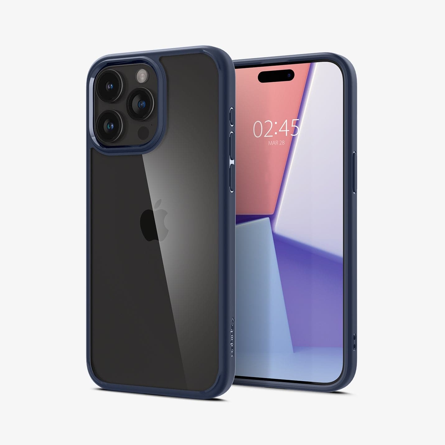 Spigen Ultra Hybrid case for iPhone 15 Pro Max in Navy Blue – front and rear views