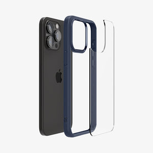 Spigen Ultra Hybrid case for iPhone 15 Pro Max in Navy Blue – separated case layers