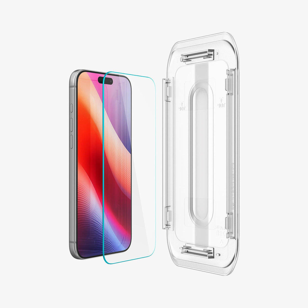 Spigen iPhone 18 Pro Max Screen Protector – GLAS.tR EZ Fit, Online Version – 2 Pack – Protector and rear tray view