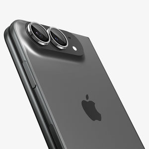 iPhone Duo Optik Pro EZ Fit Lens Protector in White showing the installed lens protectors closely fitted around both camera lenses