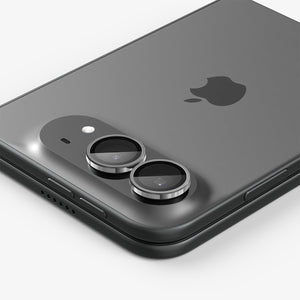 iPhone Duo Optik Pro EZ Fit Lens Protector in White showing a close-up view of the dual camera lenses with individual lens protectors installed