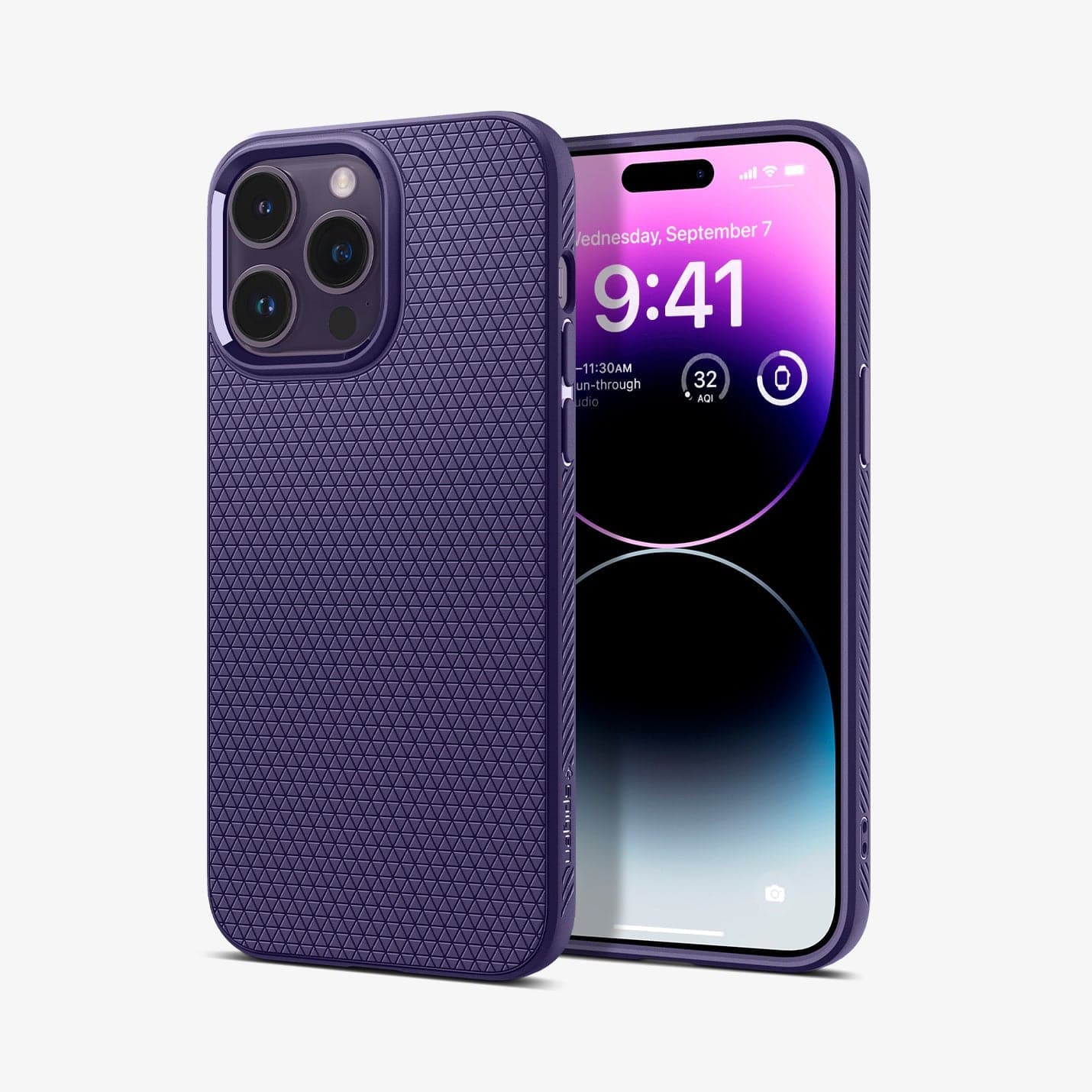 Spigen iPhone 14 Pro Max Case – Liquid Air - Deep Purple - back and front views