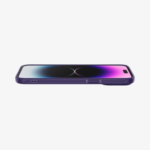 Spigen iPhone 14 Pro Max Case – Liquid Air - Deep Purple - front and side profile while lying flat