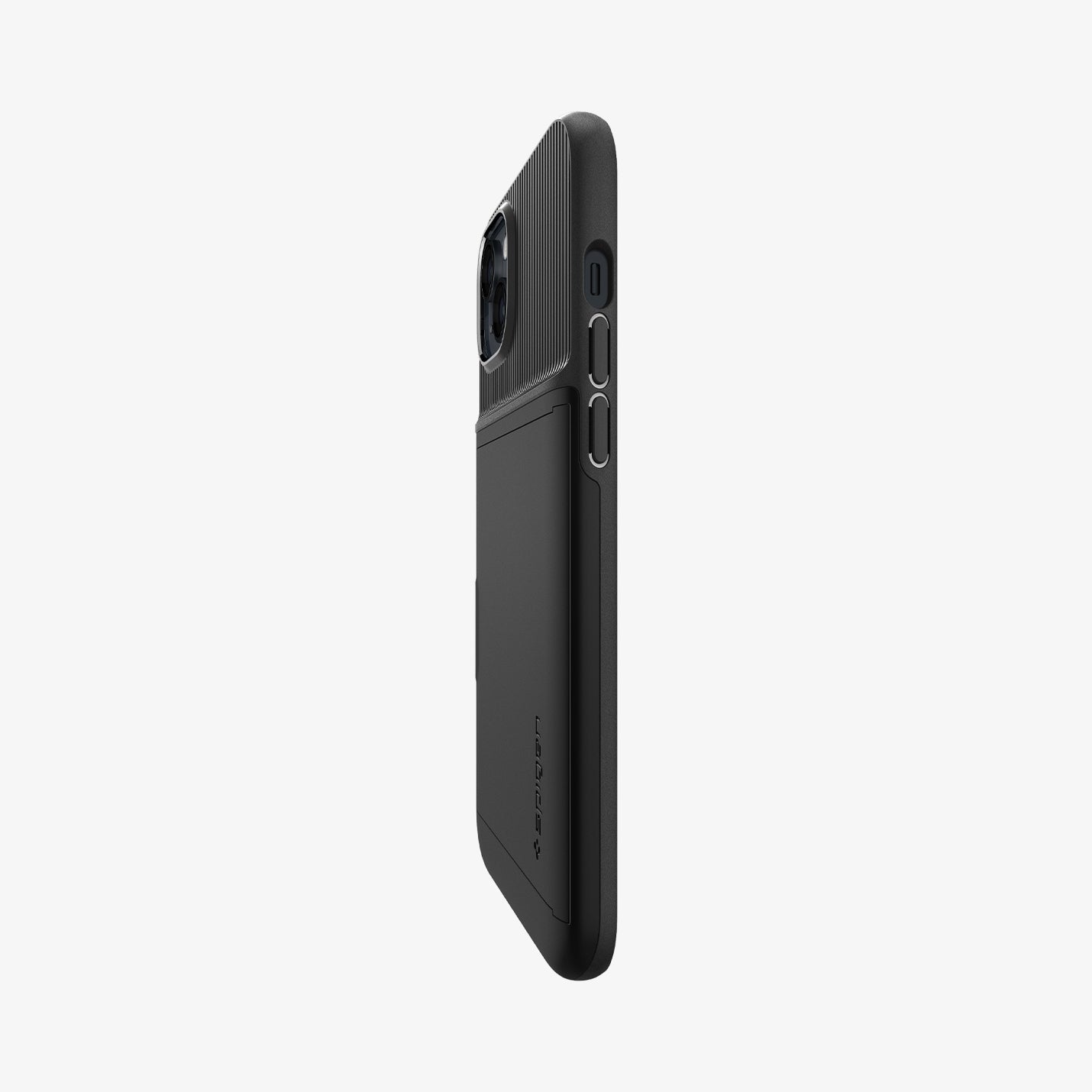 Spigen iPhone 14 Plus Case – Slim Armor CS in Black – side and partial back profile
