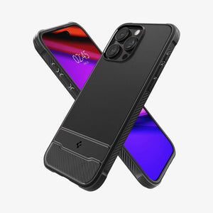 ACS06561 - iPhone 15 Pro Max Case Rugged Armor (MagFit) in matte black showing the back