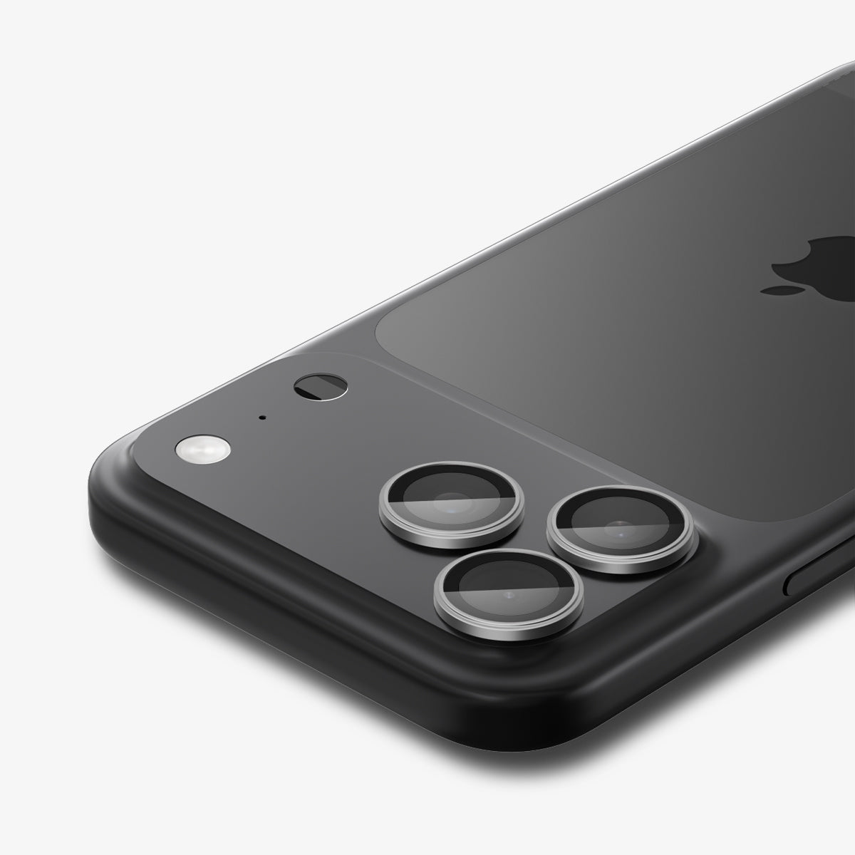 Spigen iPhone 17 Pro Max / 17 Pro Lens Protector – Optik Pro EZ Fit - Gray - installed gray protectors close-up