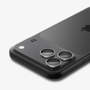 Spigen iPhone 17 Pro Max / 17 Pro Lens Protector – Optik Pro EZ Fit - Gray - installed gray protectors close-up