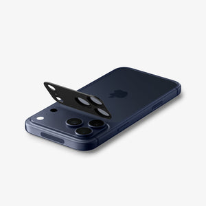 Spigen iPhone 17 Pro Lens Protector – GLAS.tR EZ Fit Optik Pro XL [1 Pack] - Black - protector partially hovering above the camera