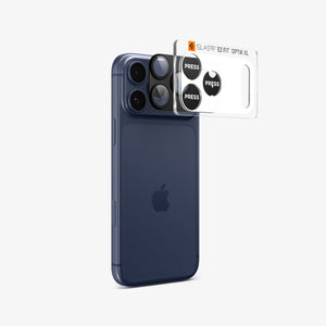 Spigen iPhone 17 Pro Lens Protector – GLAS.tR EZ Fit Optik Pro XL [1 Pack] - Black - lens protector hovering in front of the camera