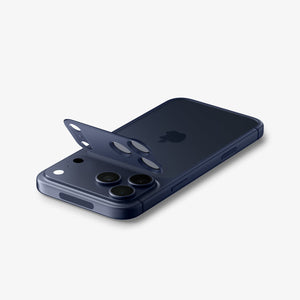 Spigen iPhone 17 Pro Lens Protector – GLAS.tR EZ Fit Optik Pro XL [1 Pack] - Blue - protector partially hovering above the camera