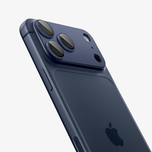 Spigen iPhone 17 Pro Lens Protector – GLAS.tR EZ Fit Optik Pro XL [1 Pack] - Blue - zoomed back and side view