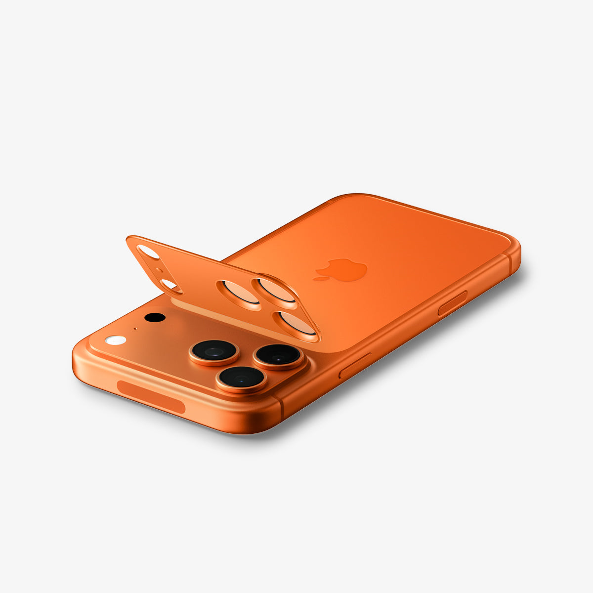 Spigen iPhone 17 Pro Lens Protector – GLAS.tR EZ Fit Optik Pro XL [1 Pack] - Cosmic Orange - protector partially hovering above the camera