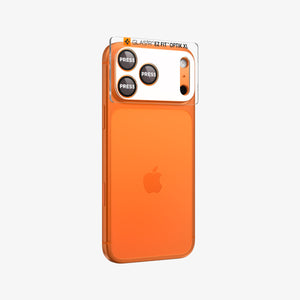 Spigen iPhone 17 Pro Lens Protector – GLAS.tR EZ Fit Optik Pro XL [1 Pack] - Cosmic Orange - alignment tray attached