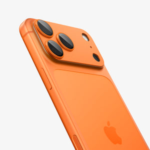 Spigen iPhone 17 Pro Lens Protector – GLAS.tR EZ Fit Optik Pro XL [1 Pack] - Cosmic Orange - zoomed back and side view