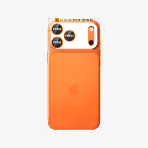Spigen iPhone 17 Pro Lens Protector – GLAS.tR EZ Fit Optik Pro XL [1 Pack] - Cosmic Orange - lens protector in front of the camera