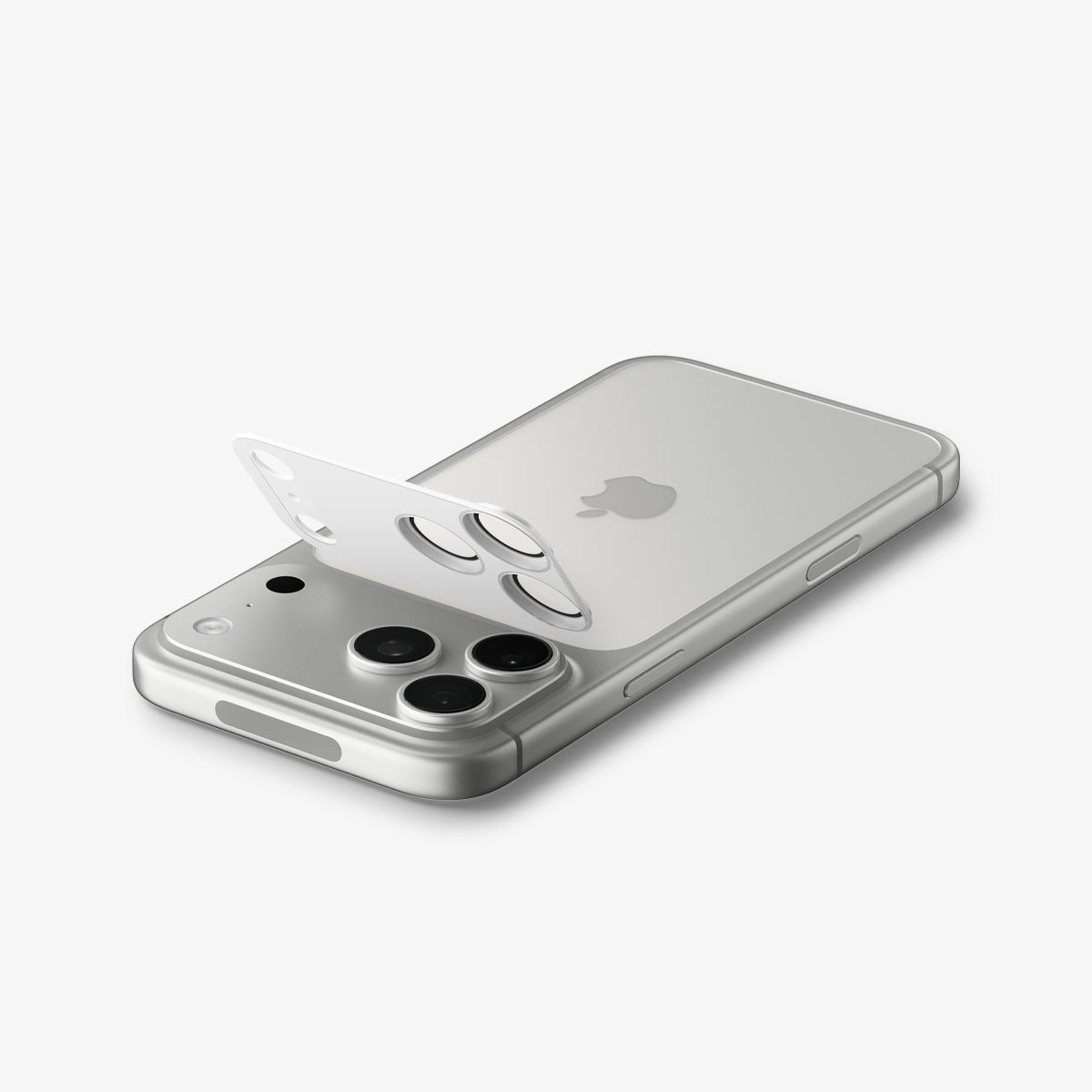 Spigen iPhone 17 Pro Lens Protector – GLAS.tR EZ Fit Optik Pro XL [1 Pack] - Silver - protector partially hovering above the camera
