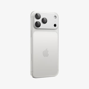 Spigen iPhone 17 Pro Lens Protector – GLAS.tR EZ Fit Optik Pro XL [1 Pack] - Silver - back and partial side view