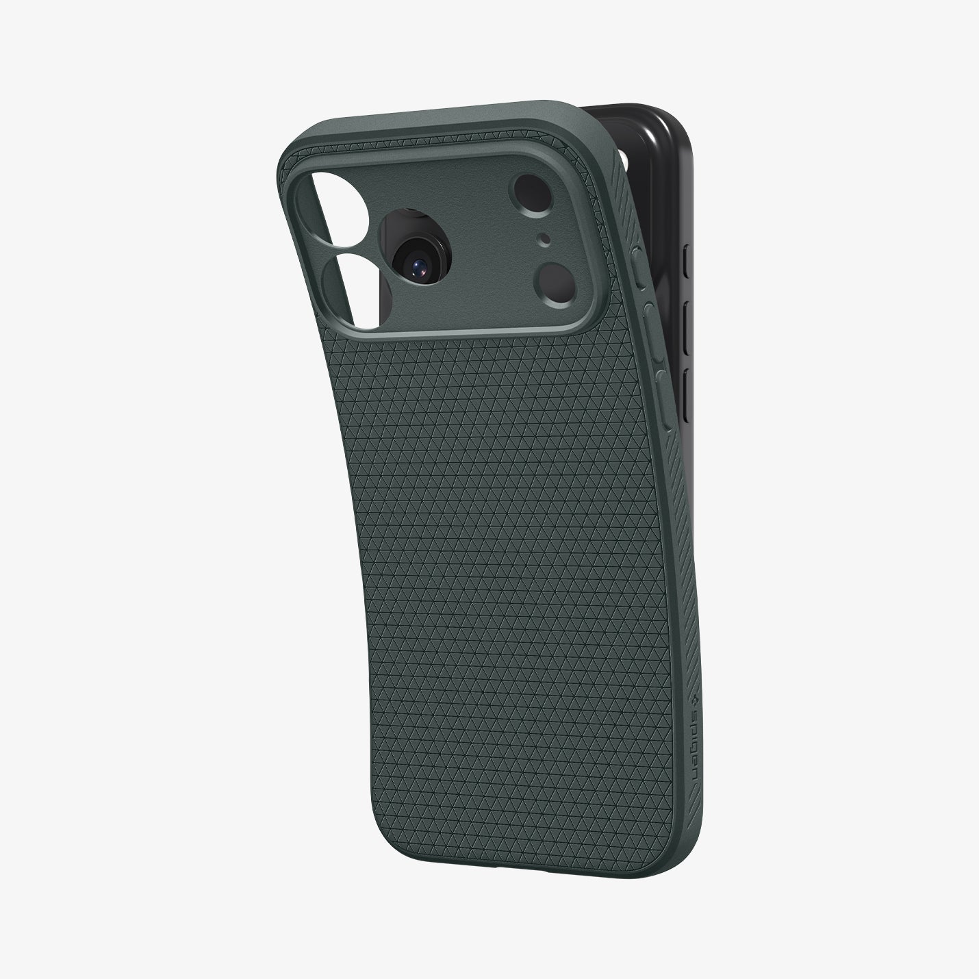 Spigen iPhone 17 Pro Liquid Air case in Abyss Green – flexible case fit detail
